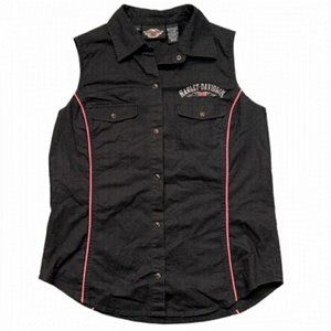 WOMENS Harley Davidson fitted snap front vest top with silver and pink logo